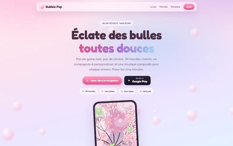 Aperçu du projet Bubble Pop, le jeu de détente sans pub, du navigateur au Play Store pour Bubble Pop - Jeu vidéo / Grand public à France